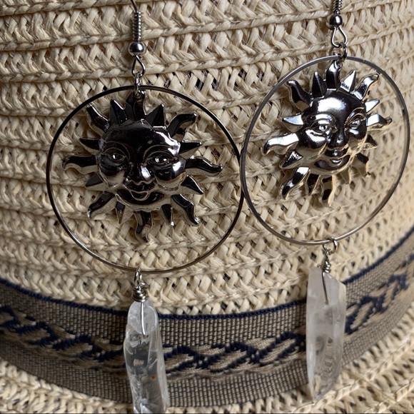 Sun & Raw Quartz Large Hoops - Picture 6 of 7